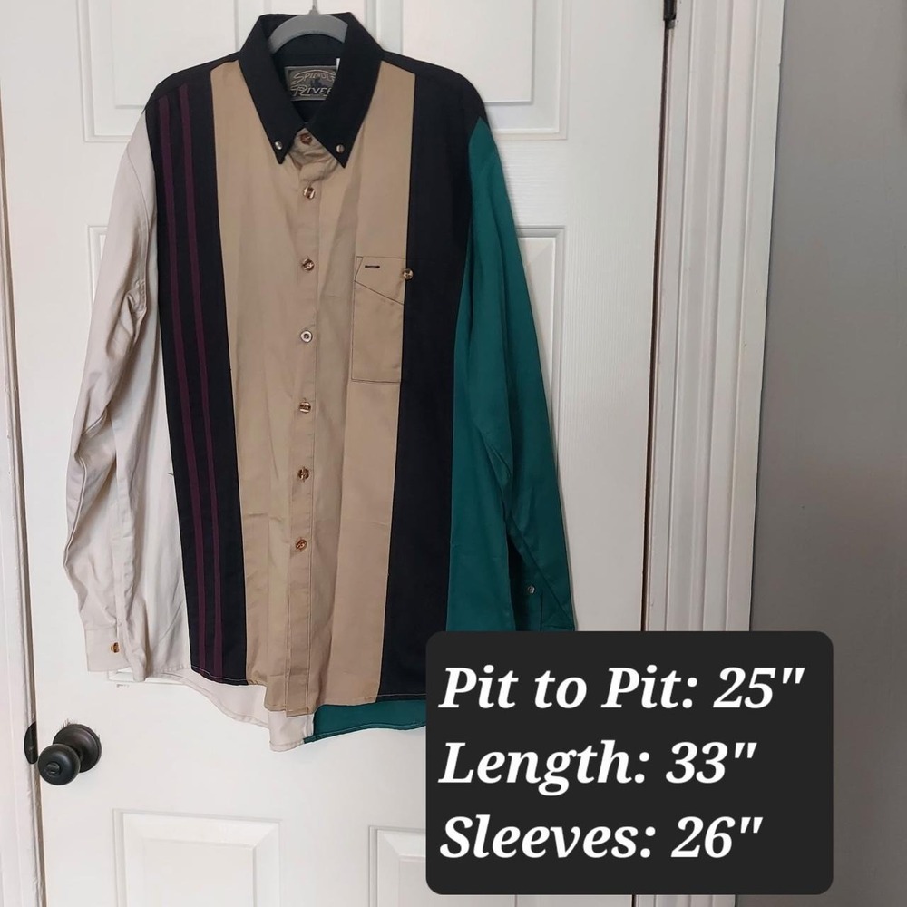 Spindle River Classics Mens Colorblock Button Up Shirt Beige Teal Black L NWT